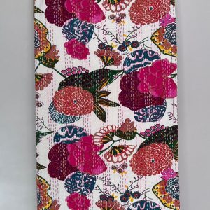 White Fruit and Flower Kantha Quilt