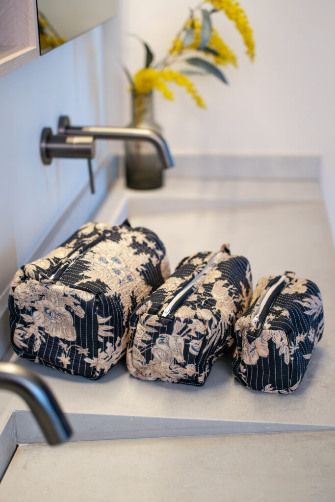 Complete toiletry bags set with matching tote and weekend bag for travel”