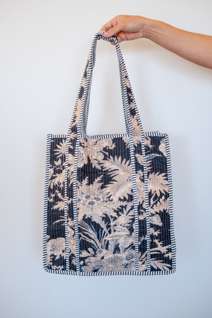 Navy quilted tote bag
